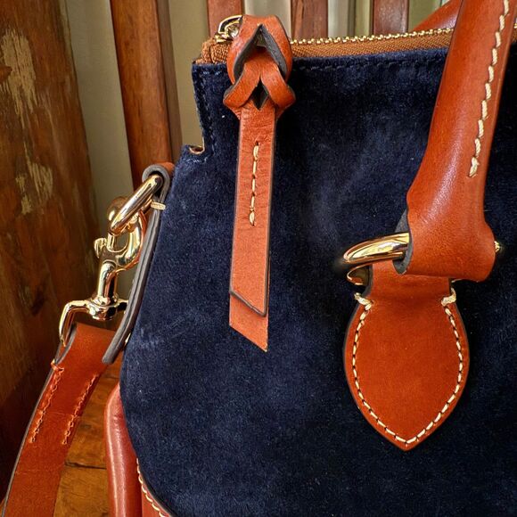Dooney & Bourke Florentine Leather Suede Satchel Navy Cognac Crossbody Bag - Picture 12 of 15
